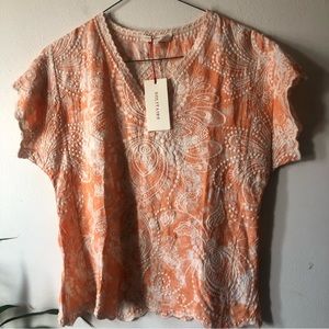 ❤️NWT Solitaire Orange Acid Wash Embroidered Short Sleeve Top Size S